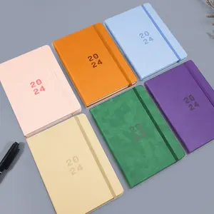 2024 A5 Tapa dura al por mayor semanal personalizado diario de cuero colorido diario A4 Agenda planificador cuaderno para niñas niños