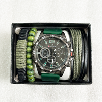 6329  4pcs/ Set  Set Jam Tangan Pria Modis  Jam Tangan Quartz Bulat dengan 4pcs Gelang  Montre Homme