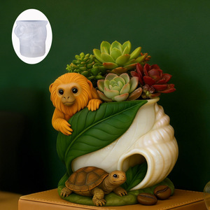 Moule en silicone pour la création de tasses de rangement en résine, pots de fleurs et ornements DIY, avec motif de tortue et singe en symbiose - Product Image 2