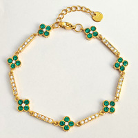 Bracelet vertical en acier inoxydable haut de gamme, étanche, léger et luxueux, avec zirconias et fleurs, sans perte de couleur.