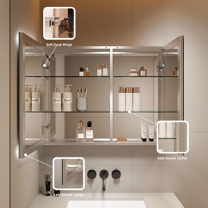 Organisateur de rangement intelligent en argent avec éclairage LED et fonction anti-buée, miroir de salle de bain éclairé mural - Product Image 6