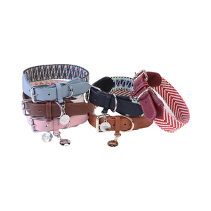 Collier de chien de luxe personnalisé avec tissu tissé multicolore et étiquette de logo au design classique en cuir de vache souple approvisionnement d'usine <span class=keywords><strong>OEM</strong></span> - Product Image 2
