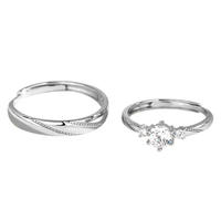 Bagues de couple en argent pur S925, ajustables et ouvertes, pour hommes et femmes, avec pierres pavées, bijoux en gros