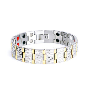 Bracelet anti-radiation à ions négatifs en acier inoxydable 316L, large, à 3 rangs d'éléments magnétiques en pierre, pour soulager la douleur et stimuler l'énergie - Vente chaude - Product Image 3