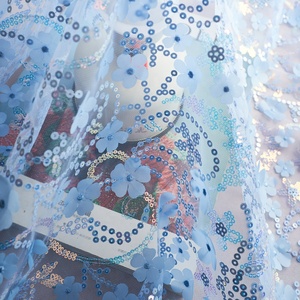 Модная Горячая распродажа 4 мм 3D синего цвета блестящая тюль сетка с блестками сетка с вышивкой кружевная цветочная ткань для свадьбы Dess - Product Image 5