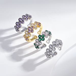 Anillo de plata 925 con esmeralda y piedras de colores, diseño de corazón, trébol y geométrico, chapado en oro, ajustable, con circonitas, para mujer, precio de fábrica. - Product Image 3