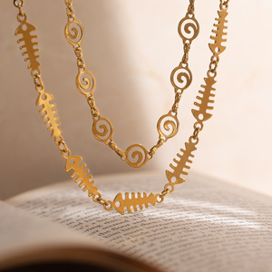 Spiral Fishbone Necklace 18K Gold Stainless Steel Skeleton Design Women's Jewelry Daily Wear Fashion Accessory - Product Image 4