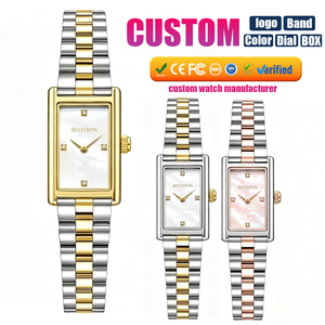 Montre pour femme avec logo personnalisé OEM, cadran rectangulaire en nacre, bracelet bicolore, quartz, cadeau pour femme - Product Image 1