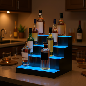 Estante de Bar Acrílico de 4 Niveles con Iluminación LED de 16 Pulgadas con Control RF para Exhibición de Licores en el Hogar, Estante Moderno e Inteligente para Bar - Product Image 2