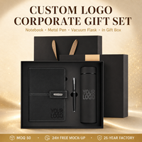 Coffrets cadeaux personnalisés avec logo, coffret cadeau d'entreprise de luxe, coffret promotionnel pour clients et employés, comprenant un carnet, un stylo et une gourde isotherme.