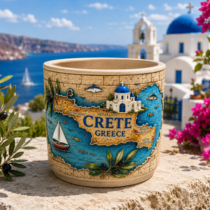 Maceta Decorativa de Resina con Mapa de Creta, <span class=keywords><strong>Grecia</strong></span>, con Orificio de Drenaje, Diseño para Plantas Suculentas, Adorno para Jardín y Hogar - Product Image 1