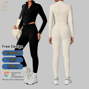 Leggings sculptants personnalisés, Veste de yoga respirante à col montant, Soutien-gorge de sport, Ensemble de yoga décontracté extensible pour femme - Product Image 2