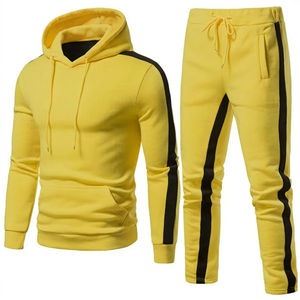 Chándal con Capucha Amarillo para Hombre, Manga Larga, Color Sólido, Transpirable, de Poliéster, Estilo Casual para Otoño, Corte Regular, con Bolsillos Laterales - Product Image 1
