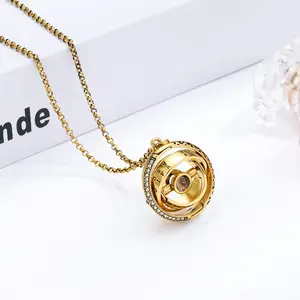 Openable Astronomical Ball Projection Necklace 100 Language I Love You Pendant Necklace for Women Choker Valentine's Day Gift