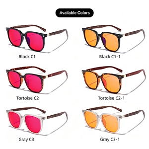 แว่นตา Sunray Square TR ทรงเต็มกรอบ เลนส์สีแดง ขาแว่นลายไม้เทียม บานพับโลหะสีเงิน หมุดยึดคู่ OEM น้ำหนักเบา แฟชั่น สีฟ้า - Product Image 5