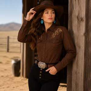 <b>Western</b> Embroidered Unisex Cotton <b>Shirt</b> Long Sleeve Casual Twill Handmade Breathable Autumn Style - Product Image 2
