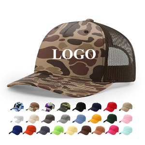 Custom Logo Promotional Casual Cotton Camouflage Baseball Cap Trucker Hats Digital Printing Flat Brim Velcro Closure for Back