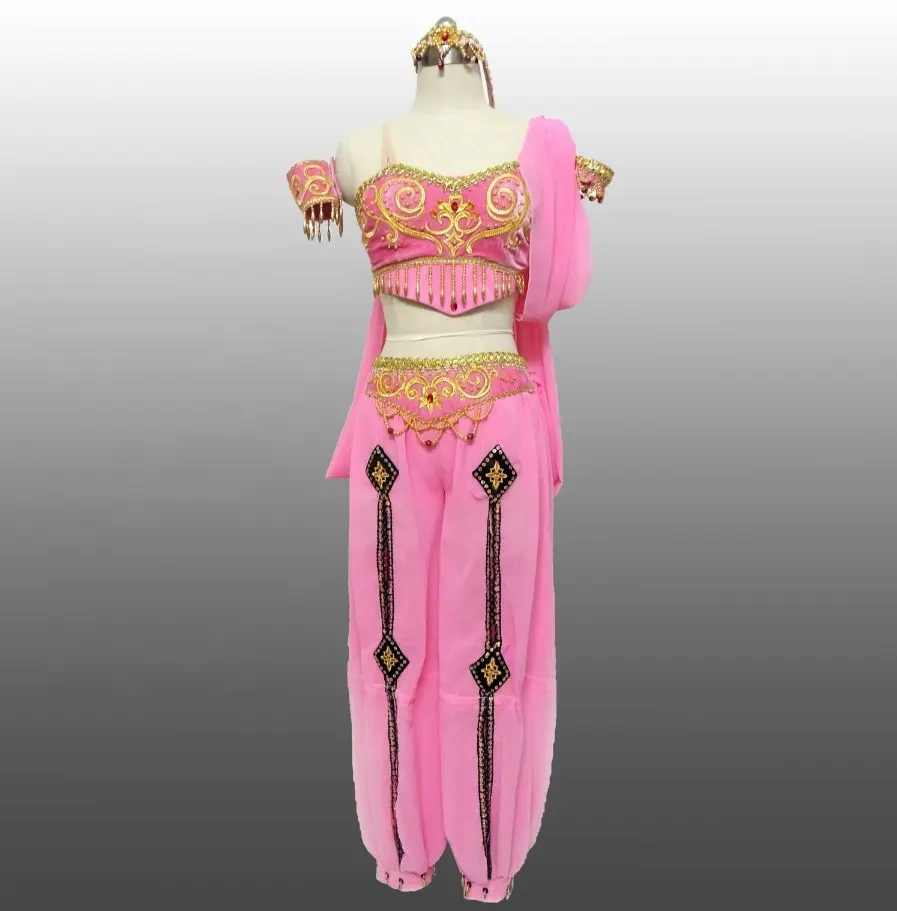 Ropa de actuación de baile, disfraz de vientre indio de terciopelo rosa, estilo árabe, danzante, danza maya árabe, disfraces de vientre tribal