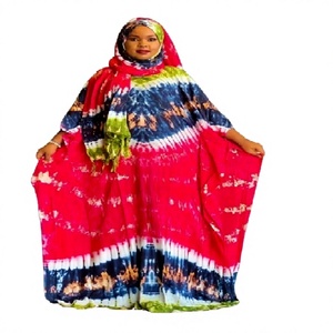 Vestido Largo Geométrico de Gasa y Rayón con Cuello Redondo, Manga Corta y Ribete de Encaje, Estilo Abaya Kaftan para Mujer, Vestido Islámico Modesto para Ramadán - Product Image 1