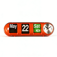 Jam Dinding Retro Flip dengan Indikator Bulan, Tanggal, Hari, dan Waktu PM & Tampilan Waktu Analog, Jam Meja Kalender Vintage untuk Dekorasi Rumah dan Kantor