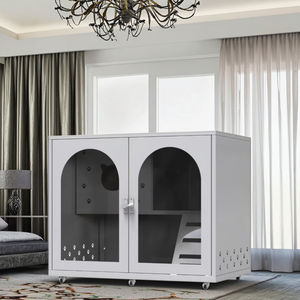 Modernes Luxus großes Katzen nest Französisch Creme Aluminium legierung Haustier Schrank mit Glas Holz Villa Home <span class=keywords><strong>Cat</strong></span> House - Product Image 4