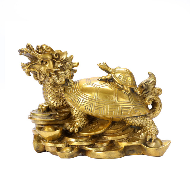 Manufacture Customize Brass Dragon Turtle Animal Statue Feng Shui Chinese Lucky Products Copper Dragon Sculptures for Decoration