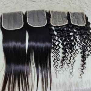 Letsfly - Cierre de Encaje Transparente sin Costuras 4x4, Encaje Suizo Pre-Depilado 10A, Cabello Humano Remy 100% Natural, Extensiones de Cabello Rizado Pixie - Product Image 1