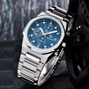 Benyar Men's Stainless Steel Chronograph <b>Watch</b> Blue Dial Luminous Calendar Waterproof Quartz BY5216 - Product Image 3