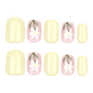 Venta al por mayor 3921 Pastel amarillo y Rosa Margarita flor diseño cuadrado corto <span class=keywords><strong>uñas</strong></span> postizas Prensa en <span class=keywords><strong>uñas</strong></span> artificiales personalizar - Product Image 5