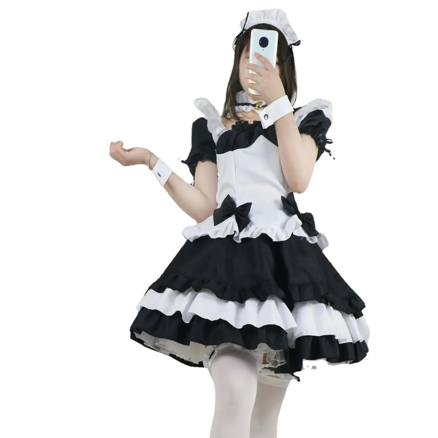 Fantasia japonesa de amina gótica, vestido cosplay, preto ou branco, bonito, uniforme de cera, vestidos de palco para halloween