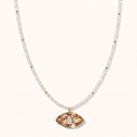 Nouveau collier de perles en pierre naturelle incrusté de zircon avec pendentif œil de démon - Accessoires de mode luxueux et populaires pour colliers