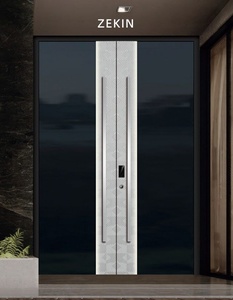 Puerta de Entrada Moderna de Aluminio Zekin |   Marco Ancho con Detalle de Cinta, Aislamiento Térmico de Alta Seguridad para Hotel o Villa - Product Image 1
