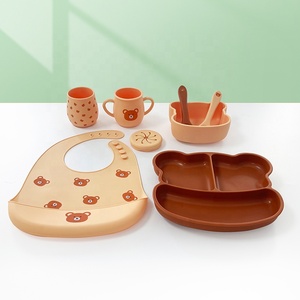 Ensemble d'alimentation pour bébé en silicone personnalisé avec logo, bol et <span class=keywords><strong>assiette</strong></span> en forme d'ours, cuillère avec base à ventouse pour le sevrage des tout-petits - Product Image 3