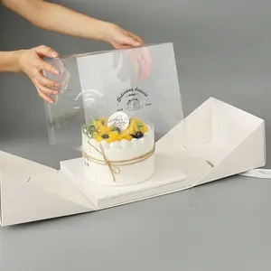 Caixa de embalagem para bolo de aniversário, festa de casamento, transparente, quadrada, alta, 6 8 10 12 polegadas, com janela transparente