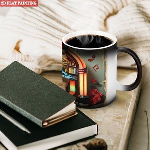 Heat Sensitive <b>Ceramic</b> Mug 11oz Color Changing Frosted Black Tea <b>Cup</b> With 2D Flat Painting Design - Product Image 3