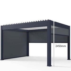 Pergola motorisée moderne 3x3m pour jardin, à lames orientables, avec structure en aluminium rétractable et revêtement pour tonnelles escamotables - Product Image 5