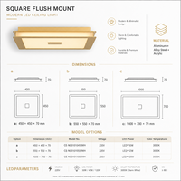 Plafonnier LED carré en aluminium multicouche de style industriel moderne avec acrylique doré pour chambre et hôtel