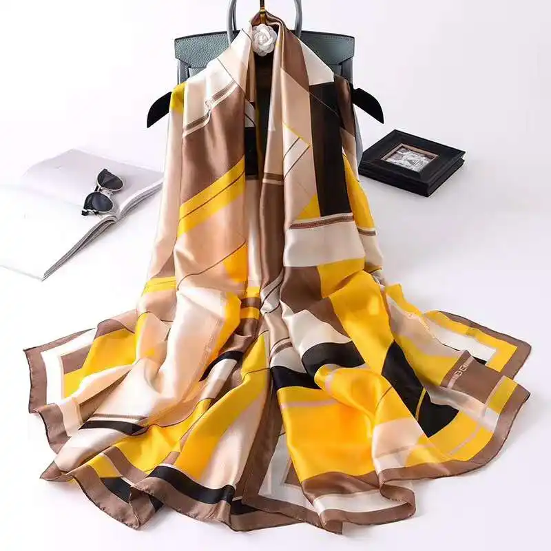 Lenço de seda estampado para mulheres, lenço de seda macio com design personalizado, 100 poliéster, para primavera