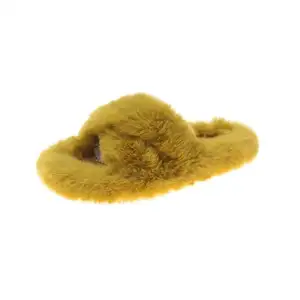 Großhandel Farbe Fox Fur Curly Vegan Plüsch Sandale für Frauen, Mode Fluffy Kunst pelz Indoor Slides Plüsch Sandale