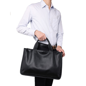 Men's Genuine Leather Business <b>Briefcase</b> Solid Color Soft Handle Laptop Bag For Travel And Office Use - Product Image 2