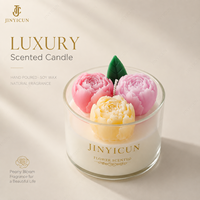 Lilin Aroma Bunga Peony Buatan Tangan dalam Stoples Kaca Lilin Dekoratif Floral untuk Hadiah Rumah Pernikahan Spa OEM Label Pribadi Kustom