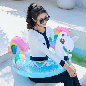 Inf Kelukeya Unicorn Swim Ring Transparent Thick Sequined <b>Inflatable</b> <b>Float</b> For Pool Water Park Child Unisex - Product Image 2