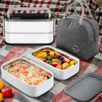 Boîte à lunch bento en acier inoxydable 304 pour adultes, étanche, thermique, compartiments chauffables, utilisable au micro-ondes, pour la cuisine, hommes, 2 couches
