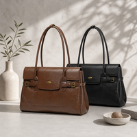 Grossiste Marque Privée OEM Fournisseur Cuir Grainé Cognac Rabat Boucle Structuré Sac Femme Tote Épaule