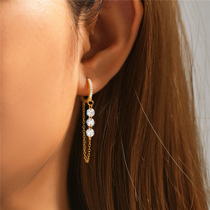 Boucles d'oreilles pendantes longues en argent sterling 925 plaqué or 18 carats avec diamants et zircons pour filles, collection CANNER - Product Image 6