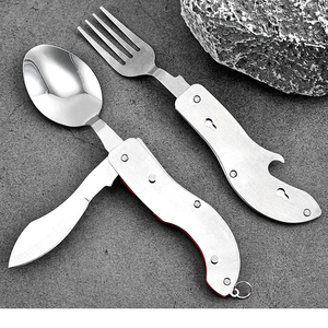 3 In 1 Picknick Backpacking Stalen Opvouwbare <span class=keywords><strong>Camping</strong></span> Kookgerei Kit Outdoor Draagbare Kampvuur Vork Lepel Messenset - Product Image 2