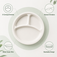 Assiette Ronde Jetable Compostable en Bagasse de Canne à Sucre à 3 Compartiments de 10 Pouces pour Buffets et Traiteurs – Choix Durable