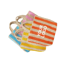Nouveau design, logo personnalisé, sacs de plage légers en paille crochetée pour femmes, sacs fourre-tout d'été en rotin tressé à rayures