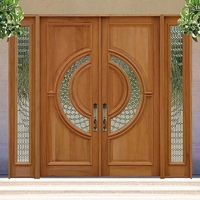 Porte d'entrée en bois massif de style luxueux, design moderne, avec fenêtre ronde, vente chaude