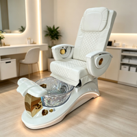 Fauteuil de pédicure de luxe, station de pédicure spa, fauteuil de massage des pieds inclinable électrique avec bol en verre et lumière LED pour salon de beauté des ongles